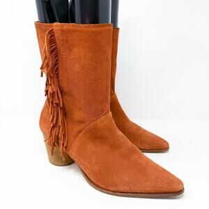 Bernardo Orange Suede Western Boots w Fringe Women's Sz 9 Made in Brazil Pull On